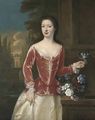 Portrait of a lady, three-quarter-length, in a pink bodice and oyster satin skirt, holding a sprig of orange blossom in her left hand - Johannes or Jan Verelst