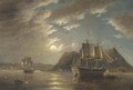 H.M.S. Minden 74, off Gibraltar, moonlight - James Wilson Carmichael