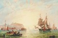 A trading brig and other vessels off the entrance to Scarborough - James Wilson Carmichael