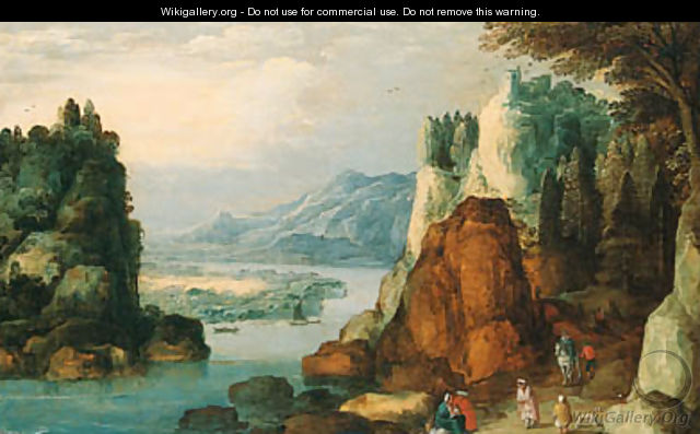 An Alpine landscape with travellers and gypsies on a path - Joos or Josse de, The Younger Momper