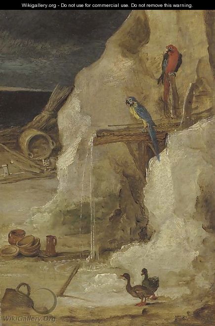 A rocky landscape with parrots and ducks - Joos or Josse de, The Younger Momper
