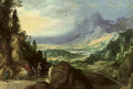 A mountainous landscape with horsemen meeting a beggar on a path, a lake in the distance - Joos or Josse de, The Younger Momper