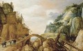 A mountainous landscape with horsemen and travellers crossing a bridge - Joos or Josse de, The Younger Momper