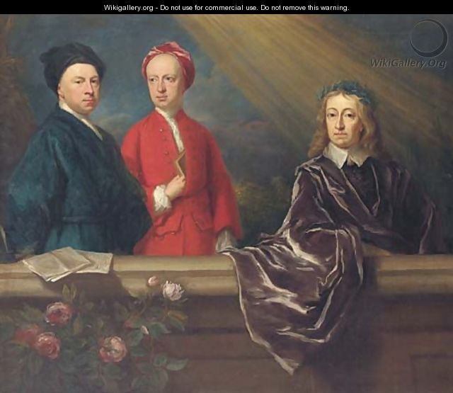 Group portrait of the artist and his son, Jonathan, with John Milton, three-quarter-length, on a balcony - Jonathan Richardson
