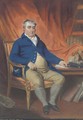 Portrait of the Right Honorable Charles James Fox, M.P. (1749-1806), seated in his study, in a blue coat and mustard waistcoat and britches - John Raphael Smith