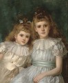 Portrait of sisters, half-length, the elder in a blue dress with white collar, the younger in an oyster coloured dress - John Shirley Fox