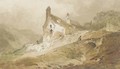 A figure on a bridge below cottages, Wales - John Sell Cotman