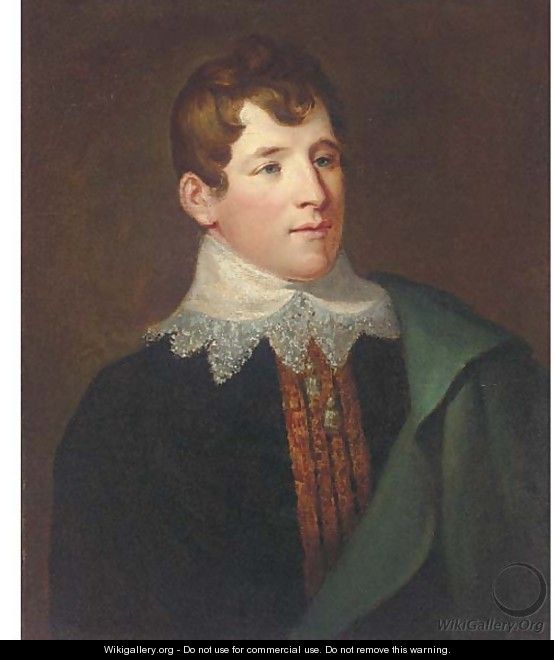 Portrait of Charles Kemble (1775-1854), half-length, wearing a black coat and a white collar, with a green cloak over his left shoulder - John Russell
