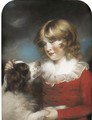 Portrait of a young boy, half-length, in a red coat and white collar, with a spaniel - John Russell