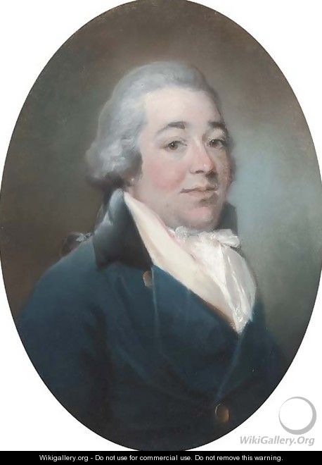 Portrait of a gentleman, bust-length, in a blue jacket, white waistcoat and cravat - John Russell