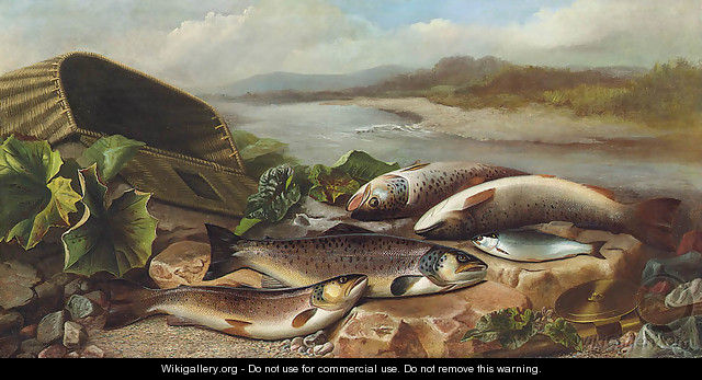 Trout and a Bleak on a River Bank - John Russell