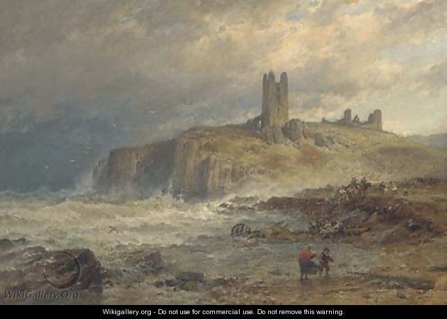 Salvaging a wreck, Dunstanborough, Northumberland - John Syer