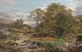 A log wagon in a Welsh landscape - John Syer