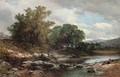 Figures resting on a river bank, possibly on the Llugwy - John Syer