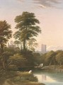 The bank of the Thames with figures in the foreground and Windsor Castle beyond - John Varley