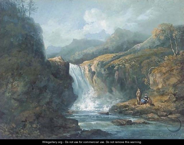 Anglers before a waterfall - John Laporte