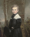 Portrait of a young boy, three-quarter-length, in school uniform, holding a black hat in his left hand, in a landscape - John James Masquerier