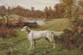 A Marbled Beauty - An English Setter in a landscape, a lake beyond - John Martin Tracy