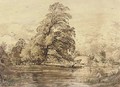 An angler on a river bank - John Linnell