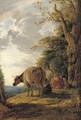 A wooded landscape with herdsmen and cattle - John Linnell