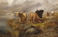 Highland cattle in a mountainous loch landscape - John Morris