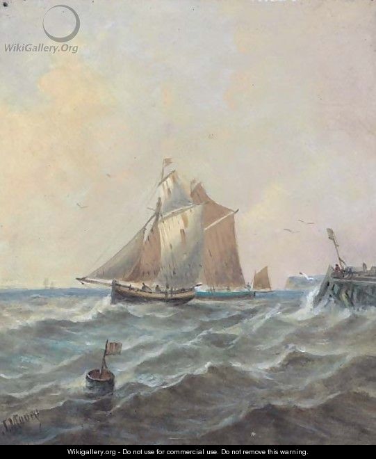 Fishing schooners coming out of port, possibly Newhaven - John Moore of Ipswich