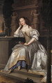 Portrait of Elizabeth, Countess of Westmorland, full-length, seated in a white satin dress with gold and silver brocade - John Michael Wright