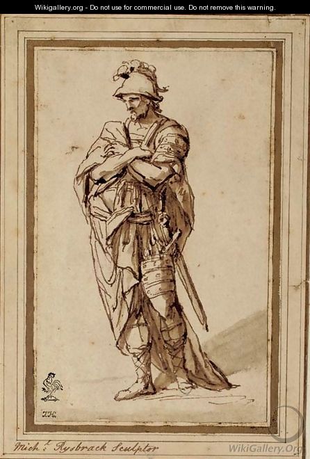A soldier, full-length, his arms folded - John Michael Rysbrack