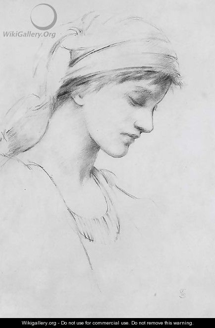 Study of a young girl in profile to the right - John Melhuish Strudwick