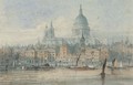 Barges on the Thames before St. Paul's Cathedral - J. P. Neale