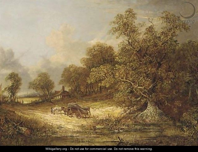 A log cart on a wooded track, with Norwich beyond - John Paul