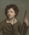 Portrait of a boy, bust-length, in a brown coat, holding a staff - John Opie