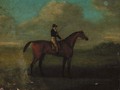 A chestnut racehorse with jockey up - John Nost Sartorius