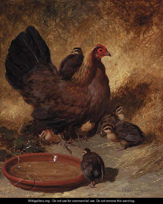 A hen and chicks - John Frederick Herring Snr