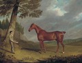 A chestnut hunter and a groom in a landscape - John Frederick Herring Snr