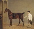 A carriage horse and groom in a stable - John Frederick Herring Snr