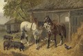 Horses, pigs and ducks in a farmyard - John Frederick Herring, Jnr.