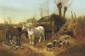 Horses and pigs in a farmyard - John Frederick Herring, Jnr.