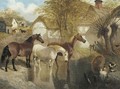 Horses and ducks by a farm pond - John Frederick Herring, Jnr.