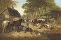 Horses and cattle in a farmyard - John Frederick Herring, Jnr.