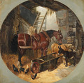 A horse with donkeys and chickens in a barn - John Frederick Herring, Jnr.