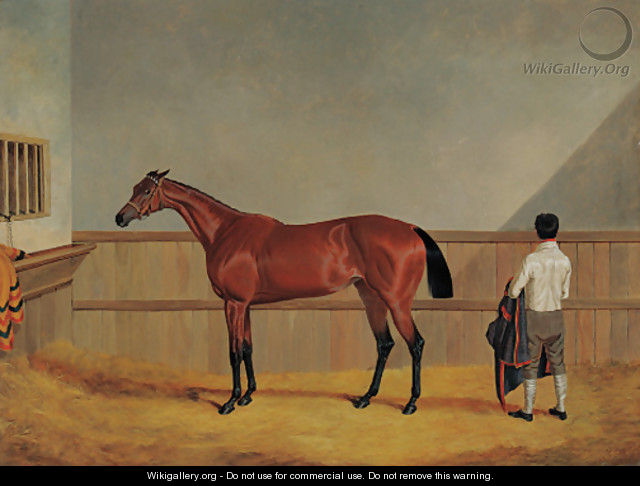 Matilda, a bay racehorse with her groom in a loosebox - John Frederick Herring Snr