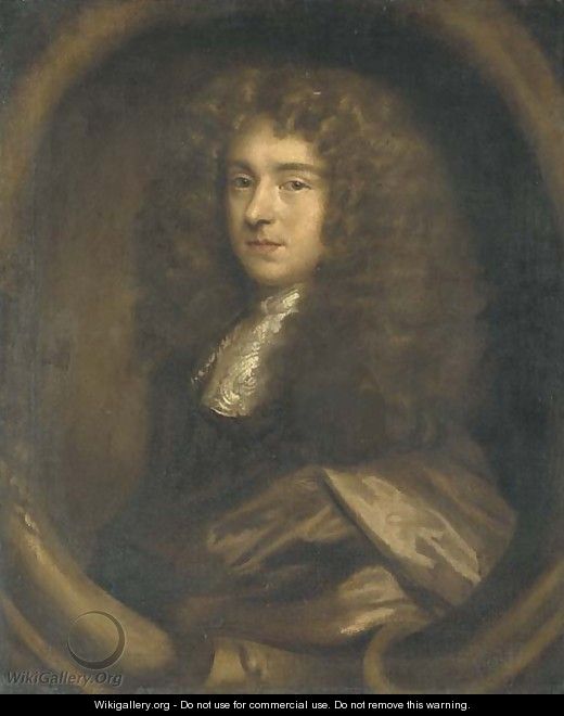 Portrait of a gentleman, bust-length, in a brown cloak, in a sculpted cartouche - John Greenhill