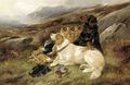 An English and a Gordon Setter with the day's bag on a moor - John Gifford