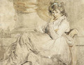 Study of an elegant young lady, traditionally identified as Emma Hamilton, seated on a chaise longue - John Hoppner