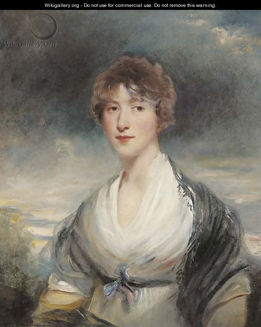 Portrait of Lady Barbara Ashley-Cooper, half-length, in a white dress and black shawl, in a landscape - John Hoppner