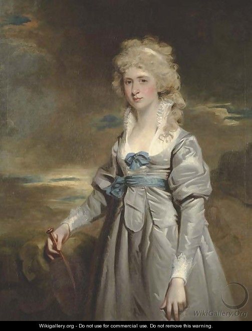Portrait of Charlotte Walsingham, Lady Fitzgerald, three-quarter-length, in a grey satin dress - John Hoppner