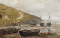 Ships on the shore at low tide, Sark - John Holland