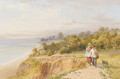 Two children with a dog, on a coastal path, Devon - John Henry Mole