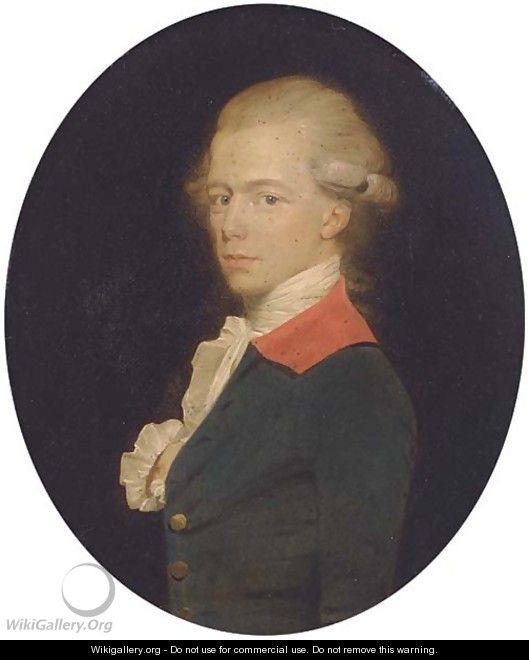 Portrait of a gentleman, small half-length, in a blue coat with red collar - John Downman